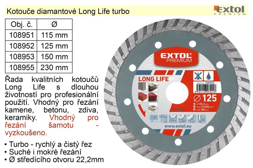 Kotou diamantov Long Life turbo 230mm