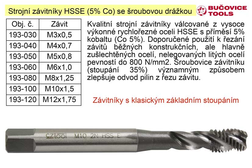 Strojn zvitnk M10x1,5 HSSE roubov drka Co 5% 