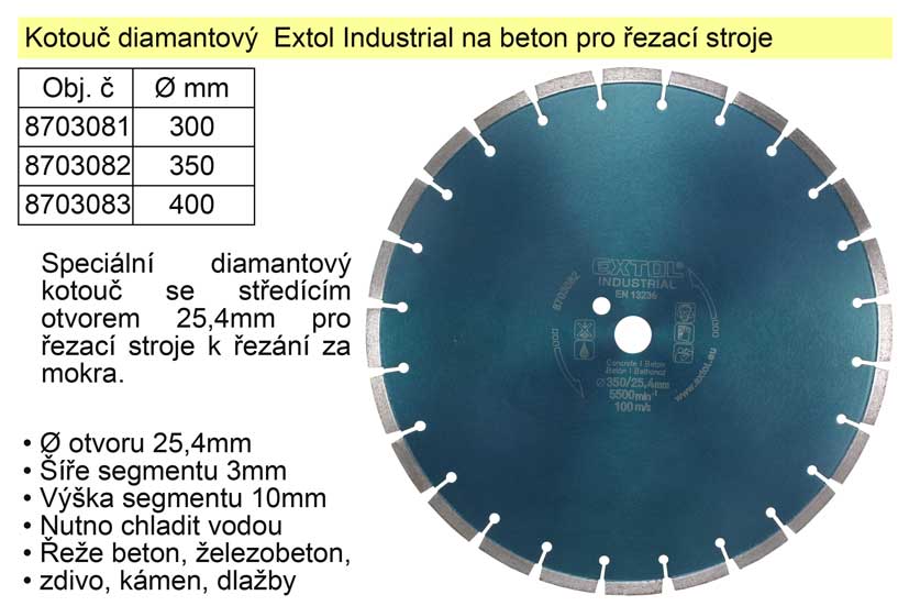 Kotou diamantov  Extol Industrial na beton 400mm segmentov pro ezac stroje
