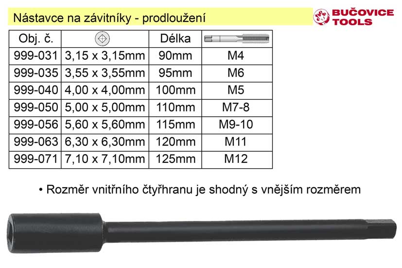 Nstavec pro zvitnk  M6 dlka 95mm prodlouen: 3,55mm