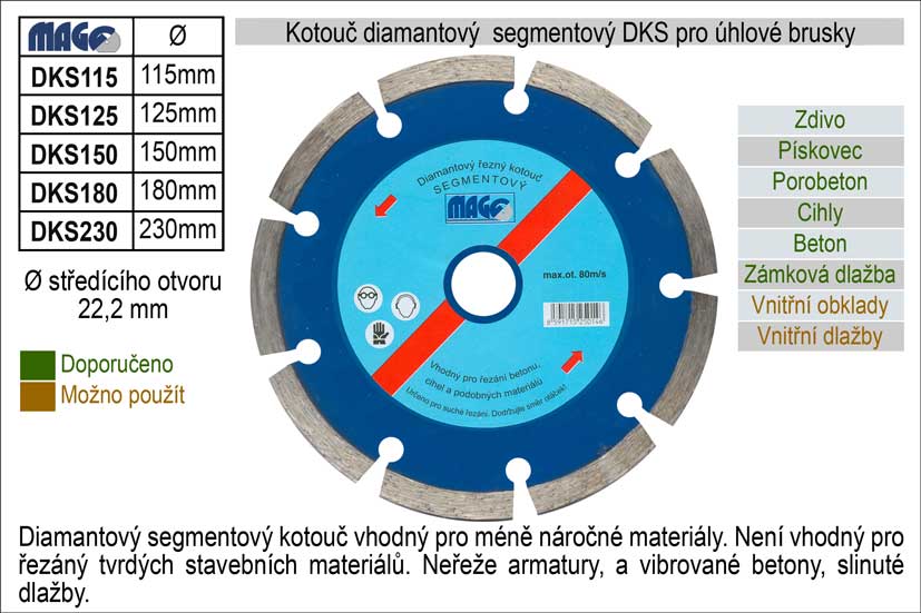 Kotou diamantov segmentov pro hlov brusky DKS115