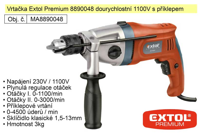 Elektrick vrtaka dvourychlostn 1100 W Extol Premium 8890048