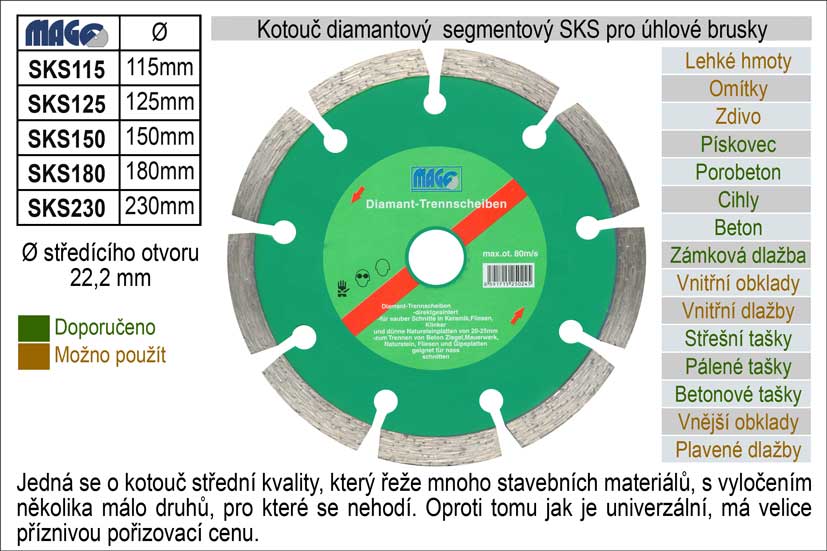 Kotou diamantov segmentov pro hlov brusky SKS180