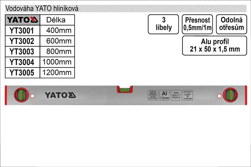 Vodovha  YATO 1200mm 3 libely