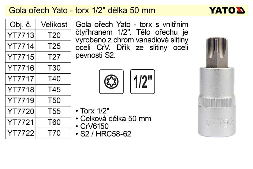 Gola oech torx 1/2"  T70 YT-7722