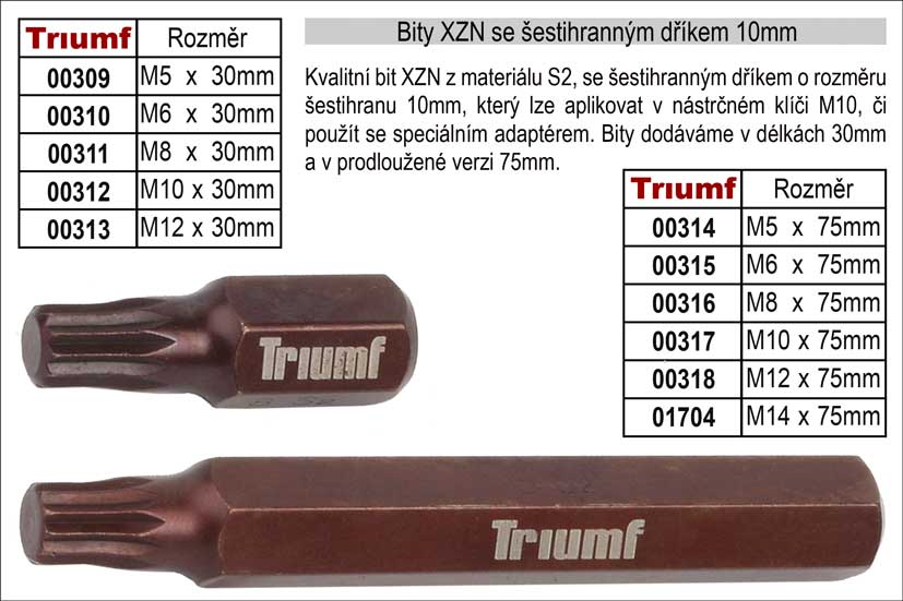 Bit XZN M12 se estihrannm dkem 10mm, prodlouen dlka 75mm 