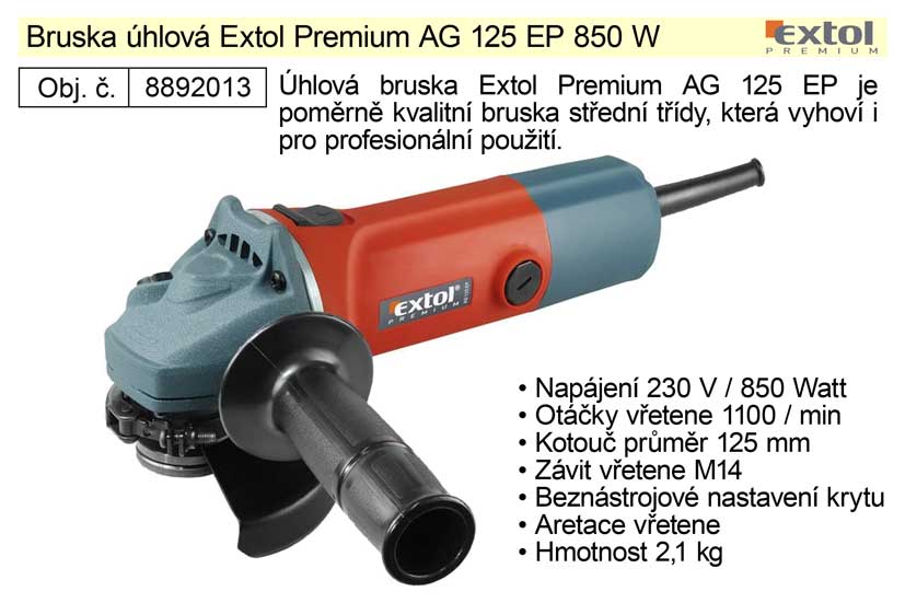 Bruska hlov 125 mm 850 W Extol Premium 8892013