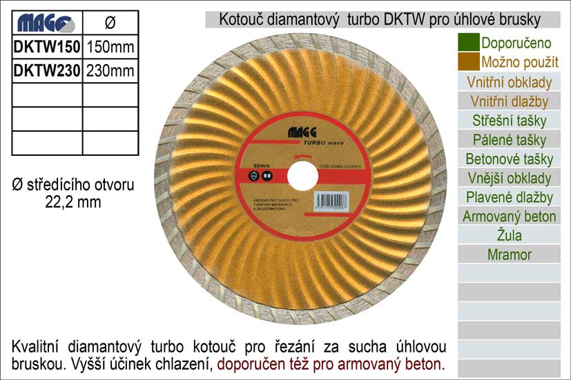 Kotou diamantov turbo pro hlov brusky DKTW150