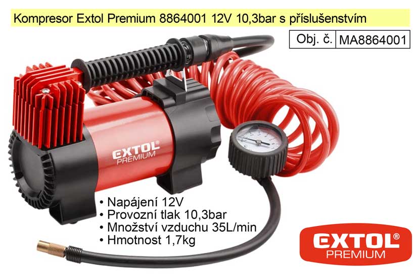 Kompresor Extol Premium 8864001 12V 10,3bar s psluenstvm
