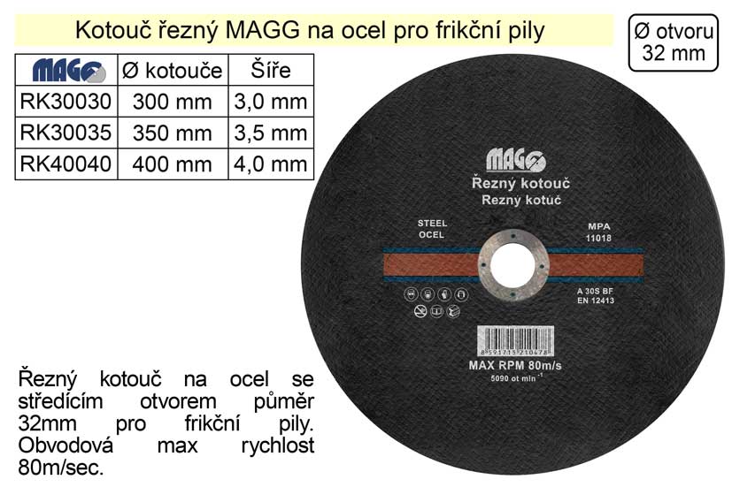 Kotou ezn na ocel pro frikn pily 400x4,0x32mm MAGG