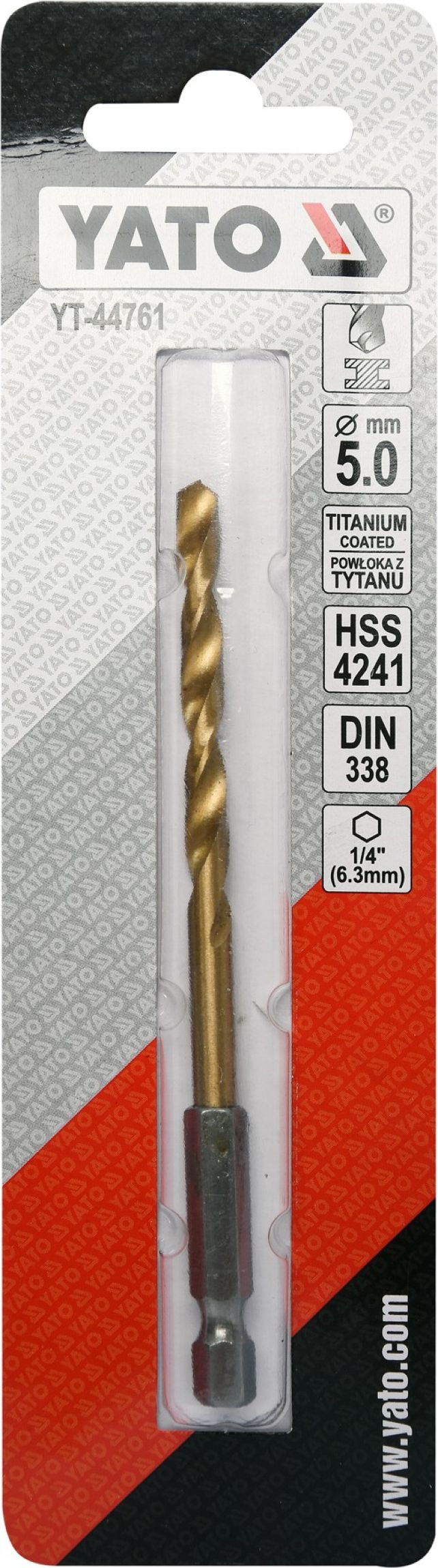 Vrtk do kovu HSS-titan 5,0mm se estihranou stopkou 1/4" Yato YT-44761