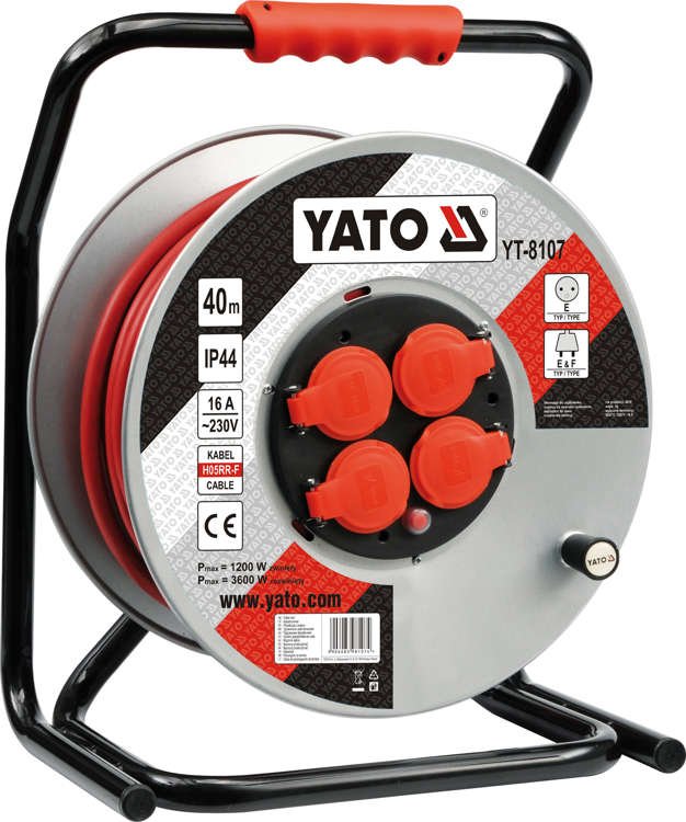 YATO Prodluovac kabel na cvce 40m, 230V 3x2,5mm, gumov izolace, 4 zsuvky YT-8107