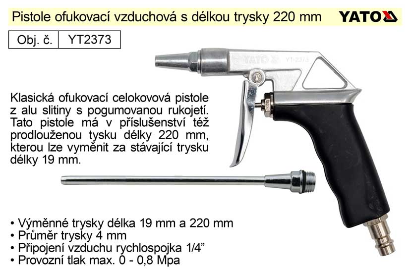 Pistole ofukovac vzduchov, tryska 220mm Yato  YT-2373
