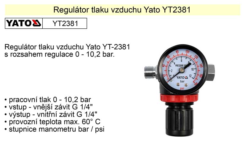 YATO Regultor tlaku vzduchu, 1/4", redukn ventil YT-2381