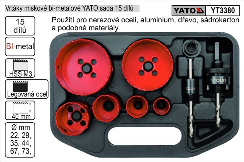 Vrtky YATO vyezvac bimetalov miskov sada  8 dl 22-73mm