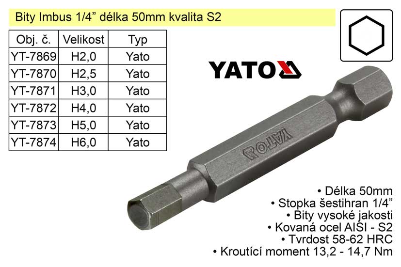 Bit Imbus H6x50mm 1/4' Yato