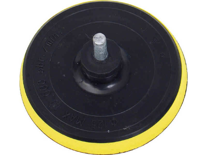 nosič brusných výseků do vrtačky - suchý zip, Ř125mm, stopka 8mm, s vloženou vrstvou měkk