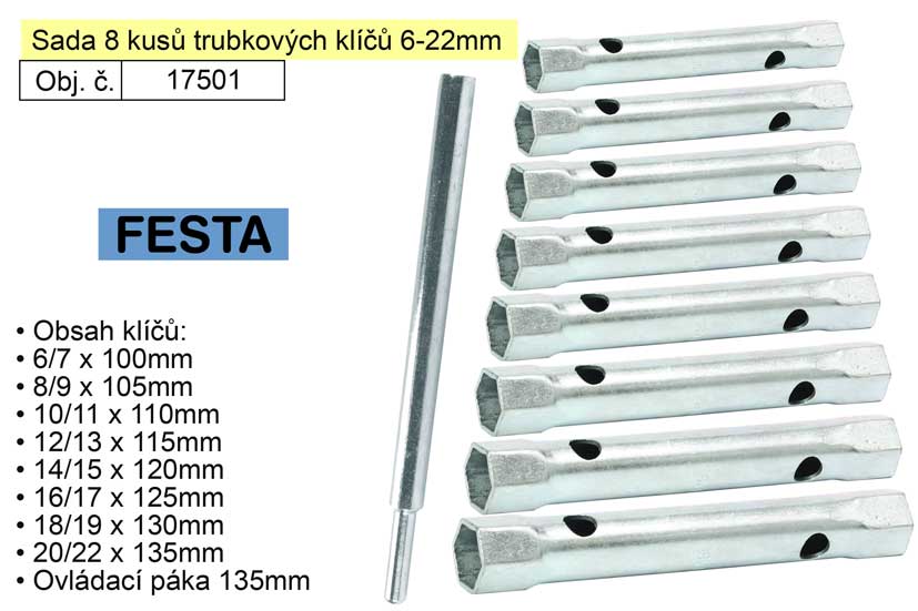 Klíče  trubkové 6-22mm  Festa 17501 sada 8 kusů