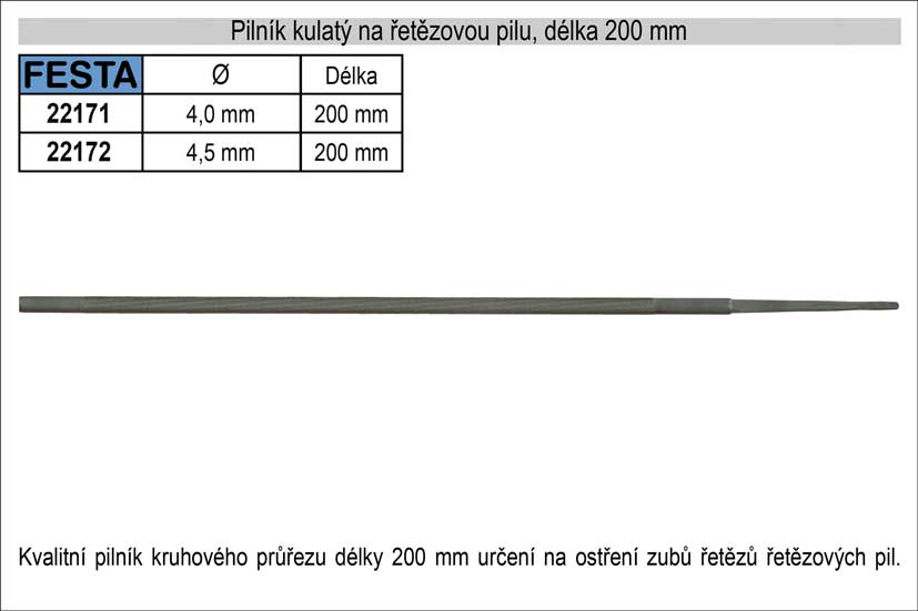 Pilník na pilové řetězy průměr 4,0 mm délka 200 mm
