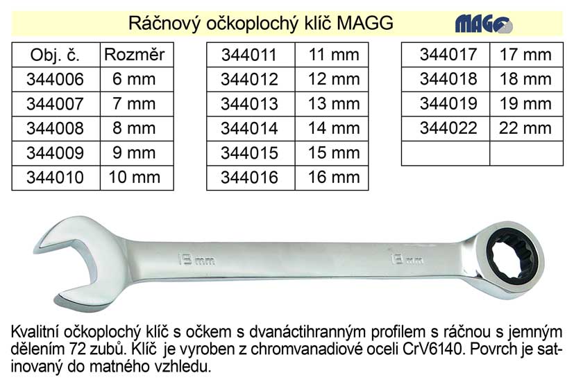 Ráčnový klíč Magg očkoplochý 9mm