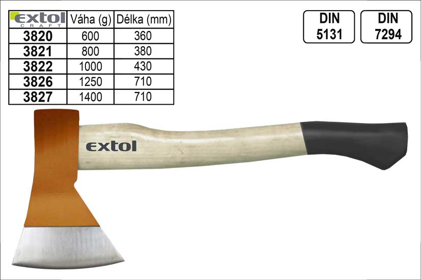 Sekera EXTOL CRAFT s dřevěnou násadou 1000g 