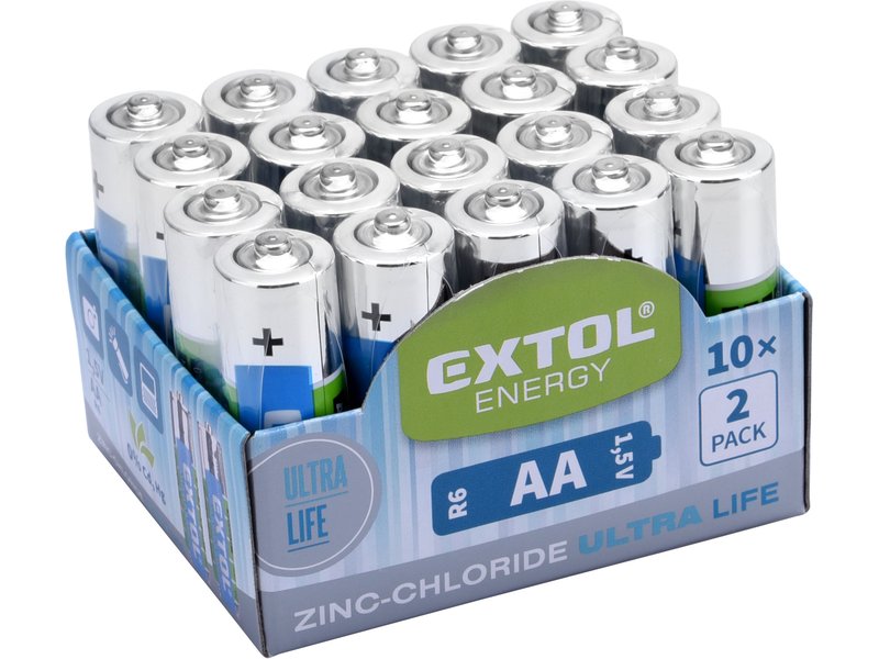 EXTOL ENERGY Tužkové baterie AA 1,5V (LR6) ZnCl balení 20ks