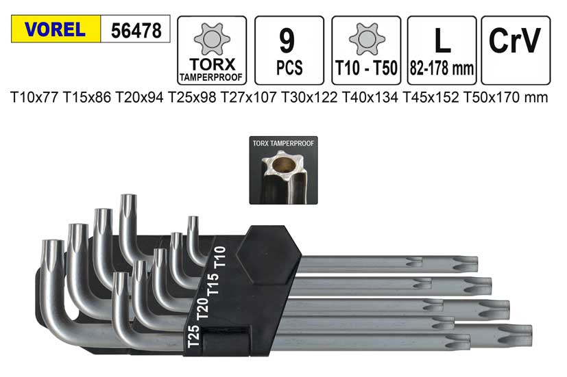Klíče Torx zahnuté  T10 - T50