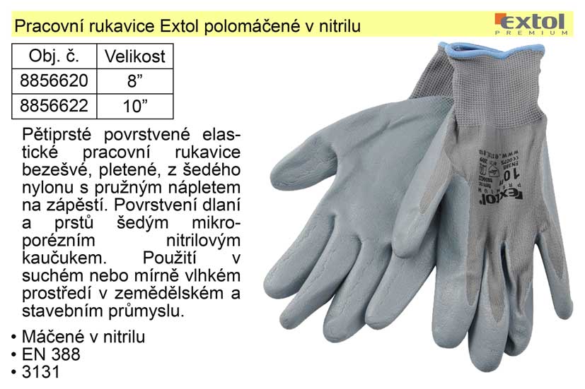 Pracovní rukavice Extol polomáčené v nitrilu vel. 10"
