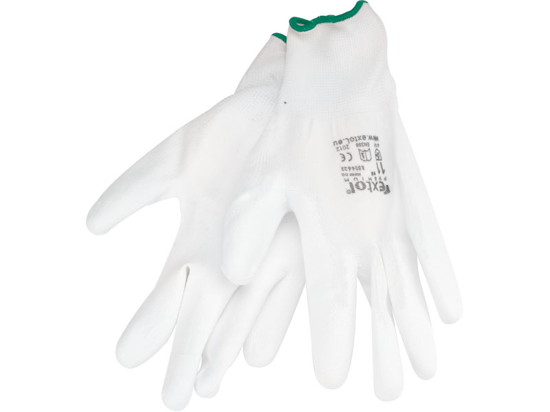 rukavice z polyesteru polomáčené v PU, bílé, 8", velikost 8", EXTOL PREMIUM