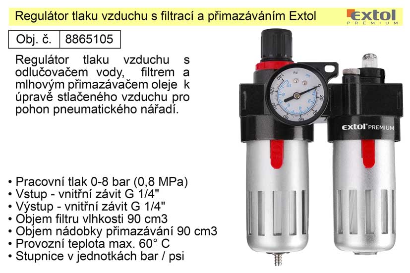 Regultor tlaku vzduchu s filtrac a pimazvnm Extol 8865105