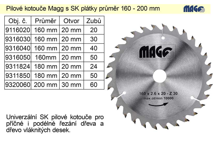 Pilový kotouč s SK plátky 180x20mm 50 zubů Magg