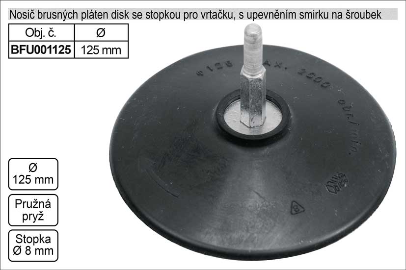 Nosič brusných výseků disk 125mm pro vrtačky s upevněním na šroubek