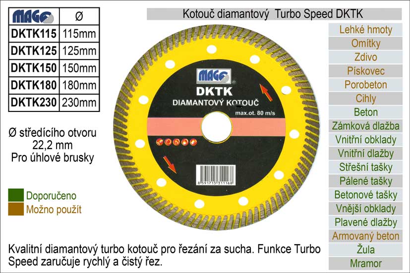 Kotouč diamantový  turbo-speed pro úhlové brusky DKTK150