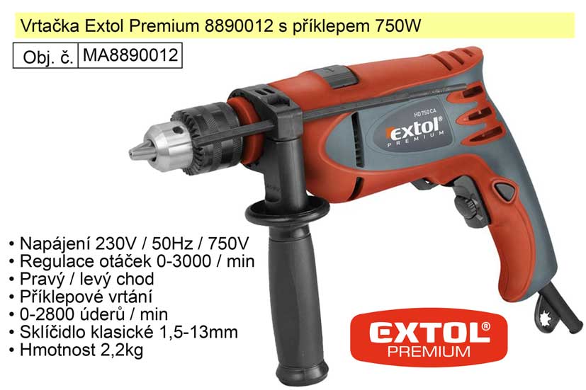 Elektrická vrtačka s příklepem 750 W Extol Premium 8890012