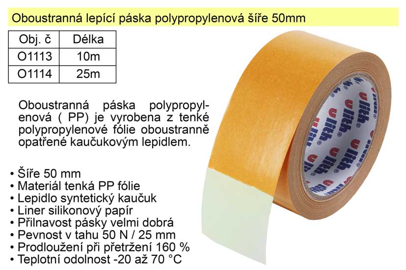 Oboustranná lepící páska polypropylenová 50mm/10m