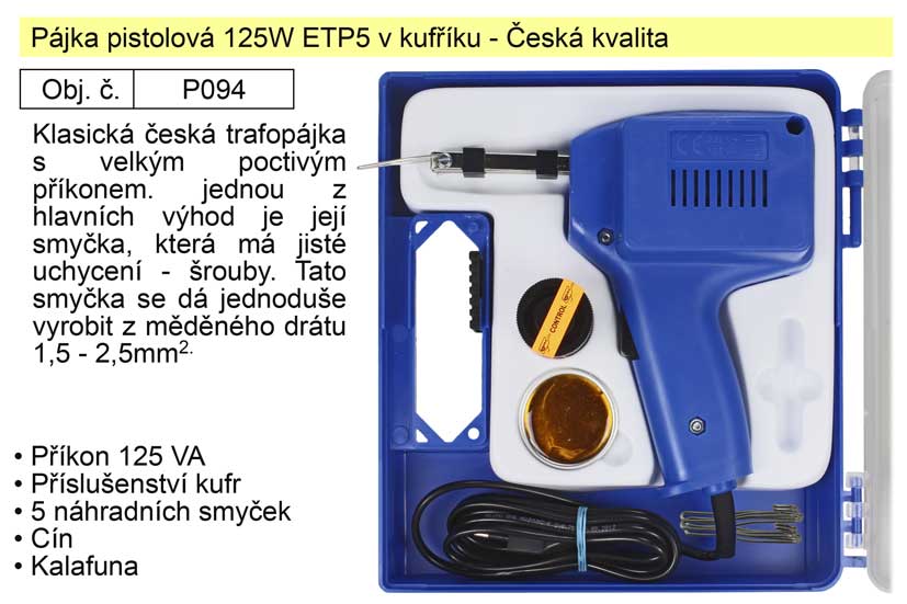 NUBA Pájka pistolová 125W ETP5 v kufříku -  se šroubky Česká kvalita