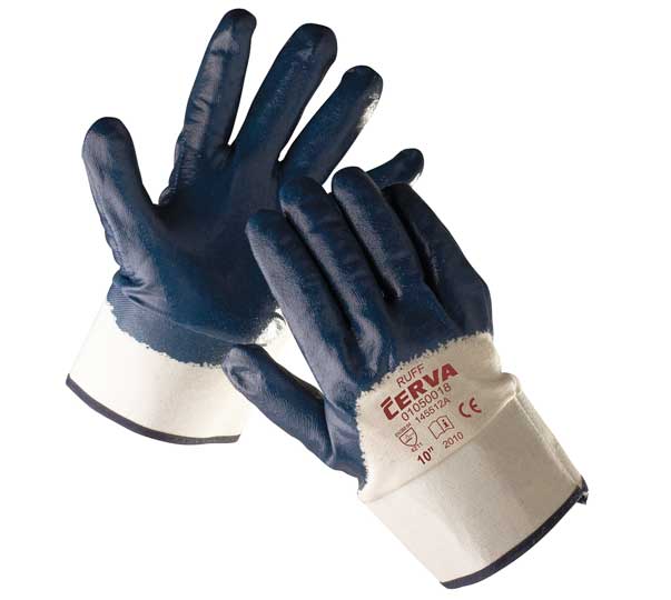 RUFF - rukavice z bavlněného úpletu s nitrilovou dlaní a tuhou manžetou - velikost 11