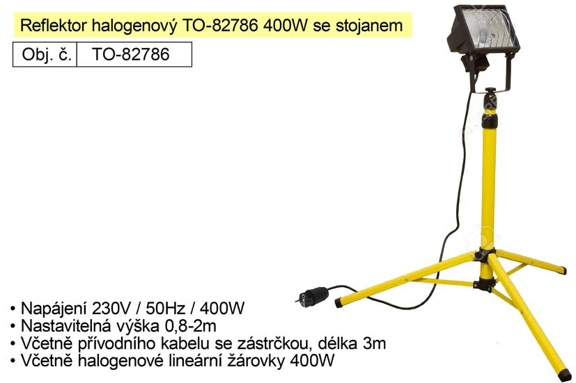 Reflektor halogenový TO-82786 400W se stojanem Tripod