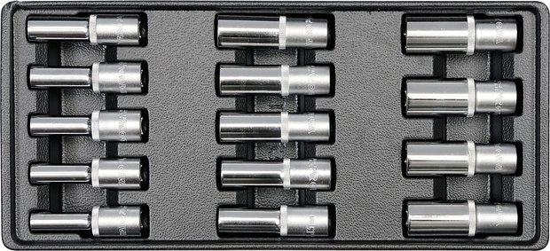 Vložka do zásuvky YT-5539, nástrčné klíče prodloužené,1/2“,  8 - 21 mm, sada 14 kusů, Yato