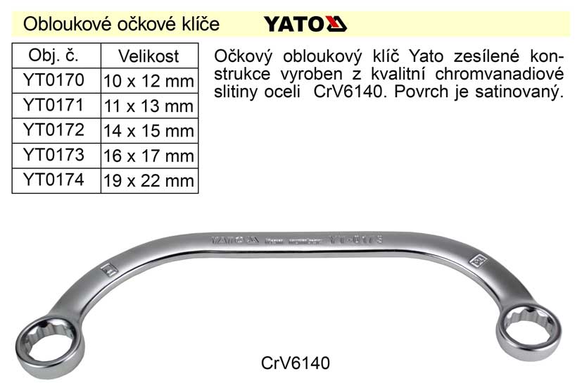 Očkový klíč   Yato  obloukový 19x22mm CrV