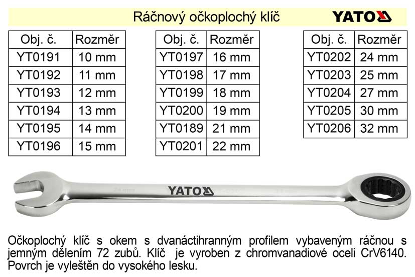 YATO Ráčnový klíč očkoplochý 13mm