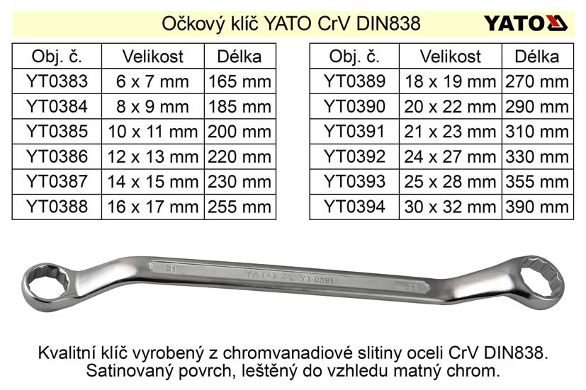 Očkový klíč  Yato 18x19mm CrV