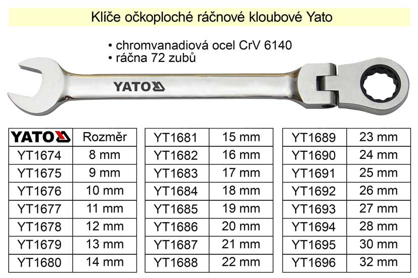 YATO Ráčnový klíč očkoplochý s kloubem 10mm