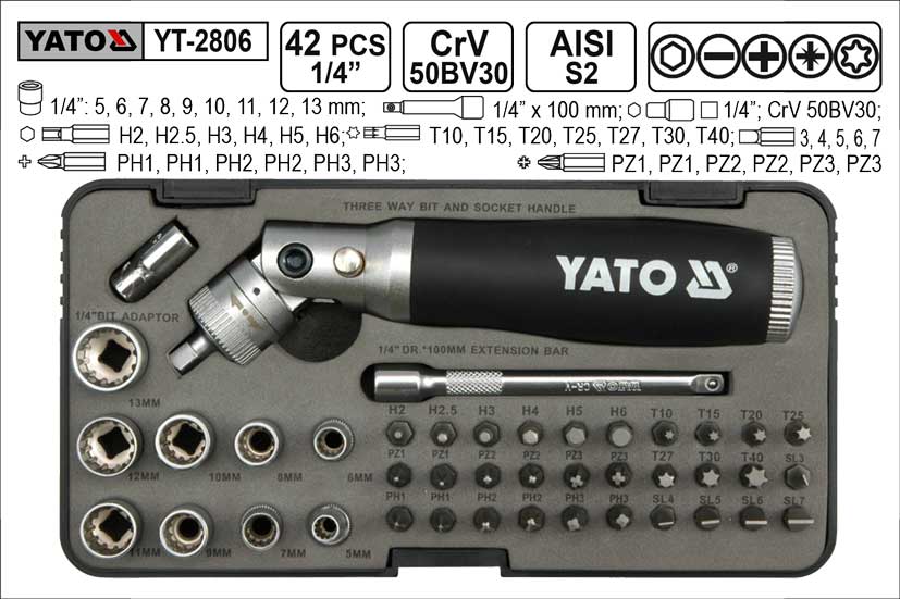YATO Gola sada 42 dílů 1/4" YT-2806