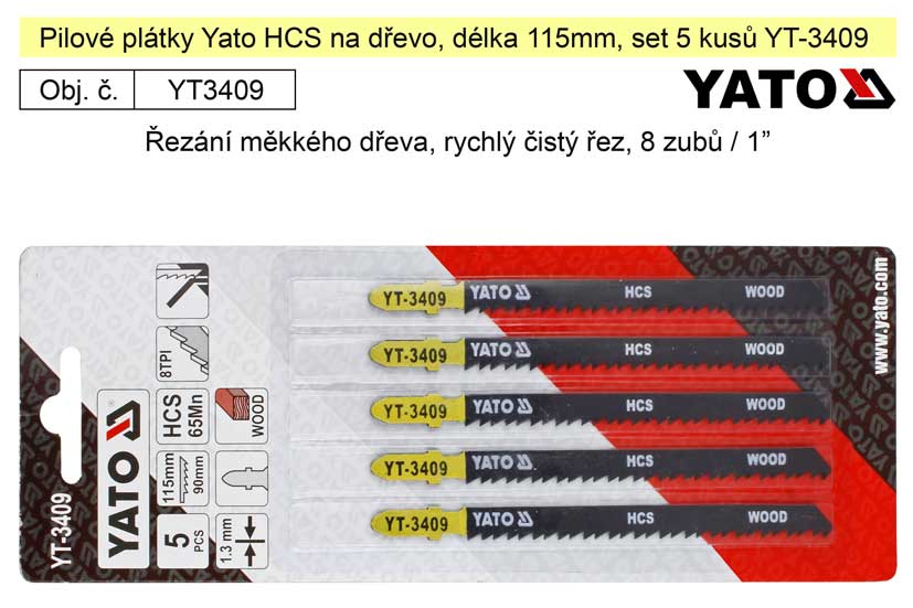 Pilové plátky Yato HCS na dřevo set 5 kusů YT-3409