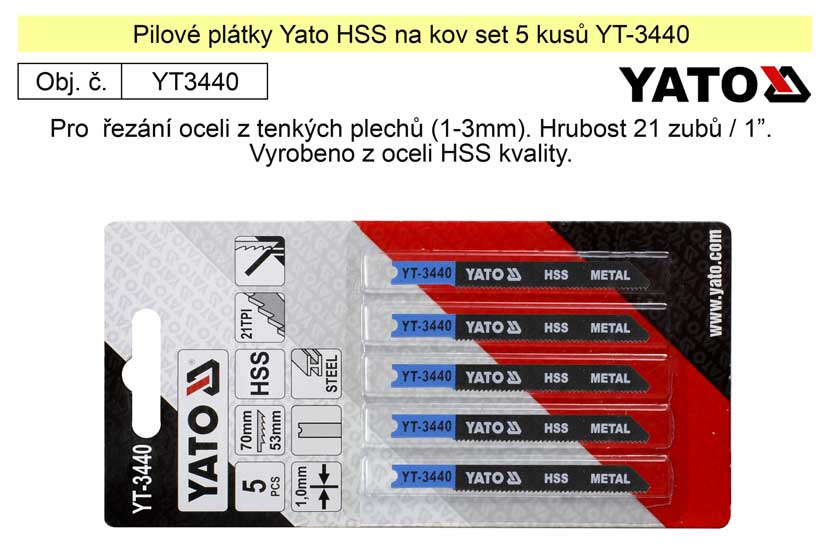 Pilové plátky Yato HSS na kov set 5 kusů YT-3440