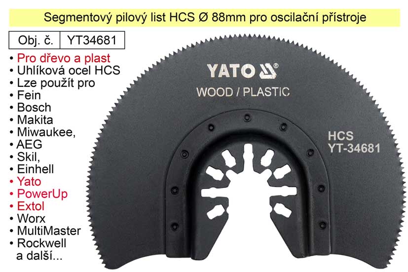 Segmentov pilov list HCS 88mm oscilan, pro devo, plasty YT-3468