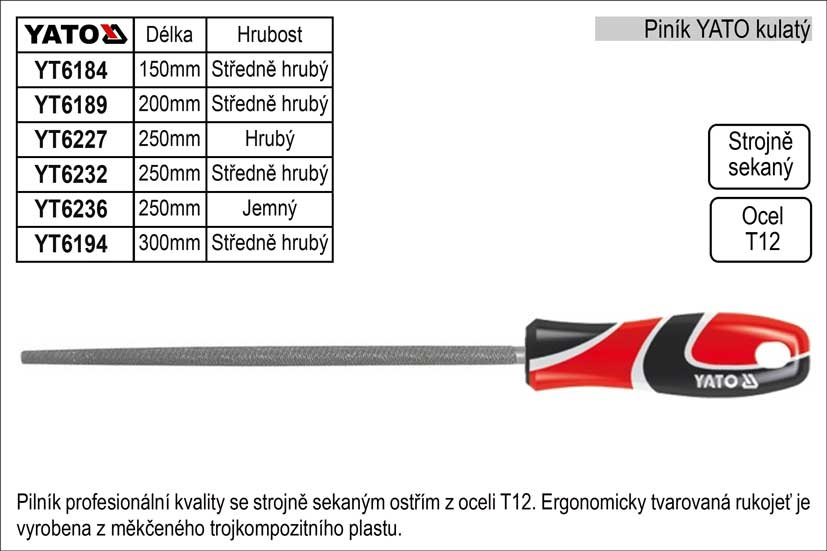 Pilník  YATO kulatý délka 250mm jemný