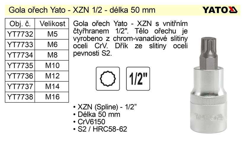 Gola oech XZN M12 1/2" YT-7736