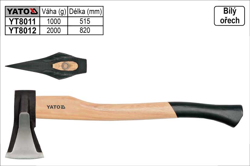 Sekera štípací klínová YATO s kvalitní dřevěnou násadou 1000g